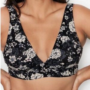 LIKE NEW Victoria’s Secret Unlined Soft Wireless Lounge Bra Black White Floral